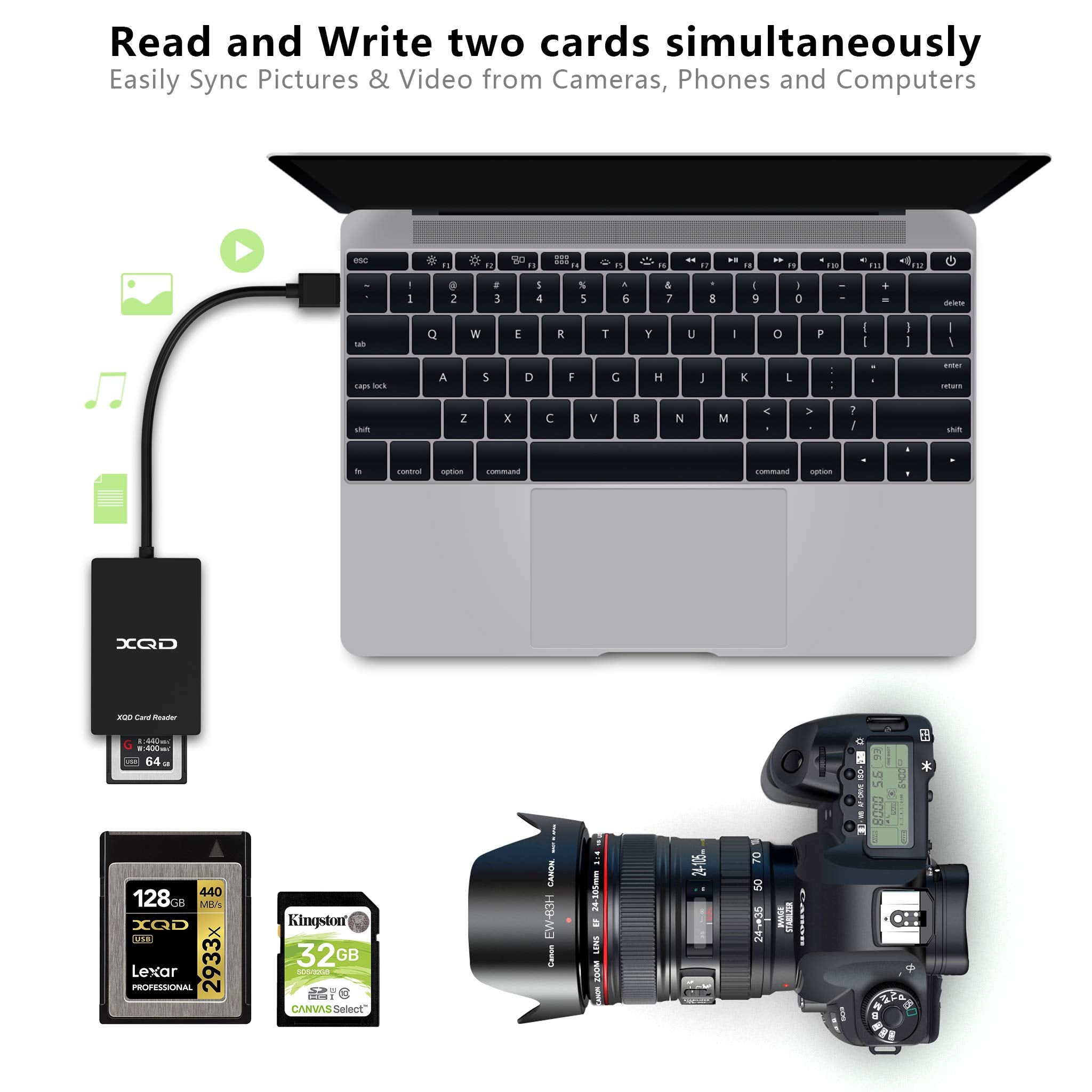 Xqd Card Reader, Usb 3.0 Xqd/Sd Card Reader Dual Slot Memory Card Reader 5Gpbs Super Speed Support Sony G/M Series, Lexar 2933X/1400X Usb Mark Xqd Card,Sd Card For Windows/Mac Os